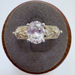 Sterling Silver 925 Cubic Zirconia Beaded Design Band Statement Ring Size 6.25